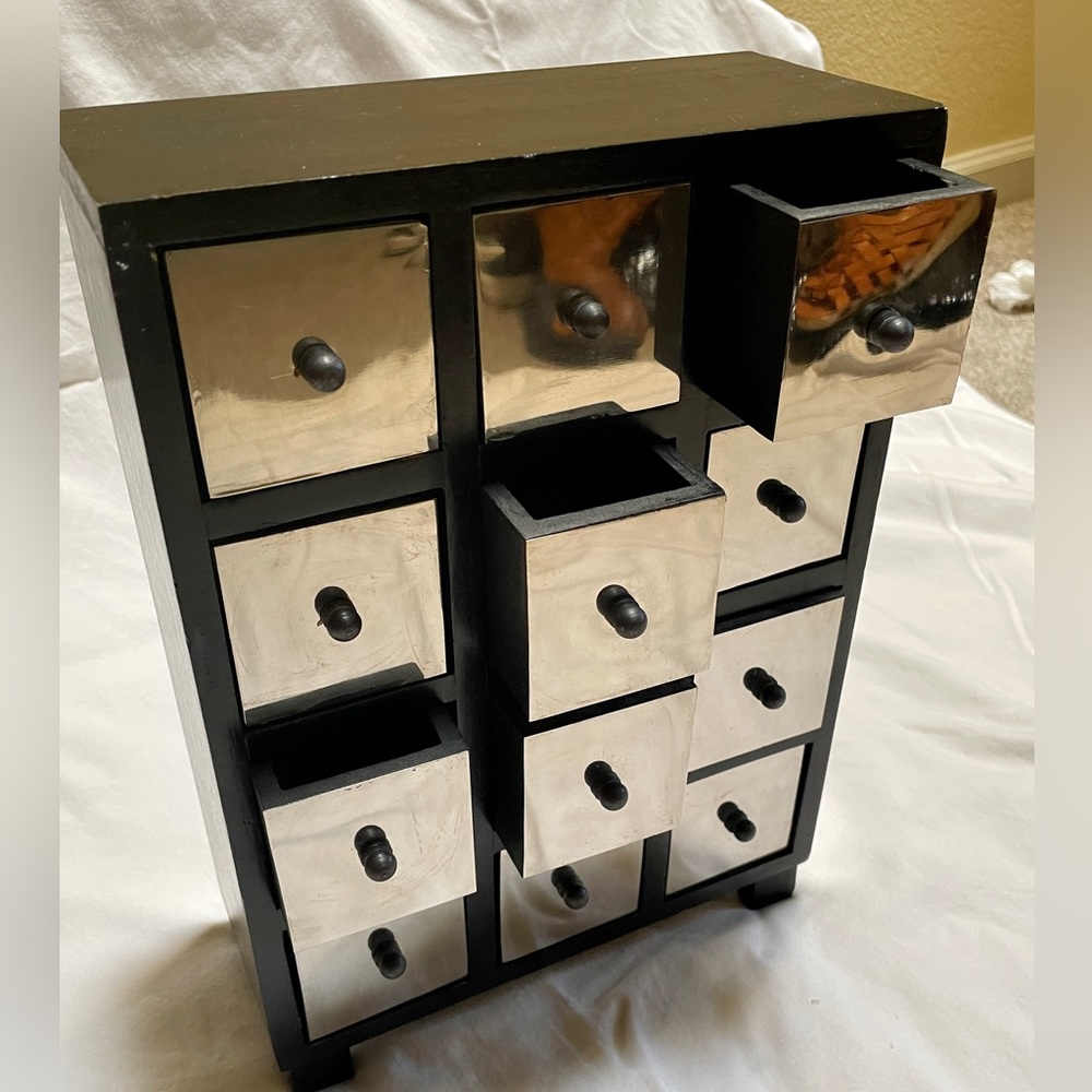 Apothecary Mirror Wood Drawer Cabinet - Picture 2 of 9